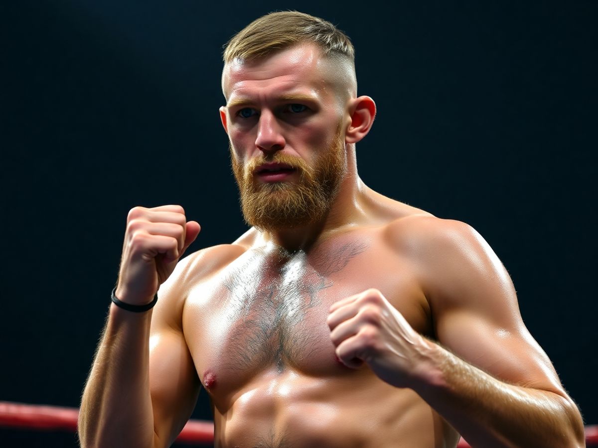 McGregor in boxing stance, intense expression.