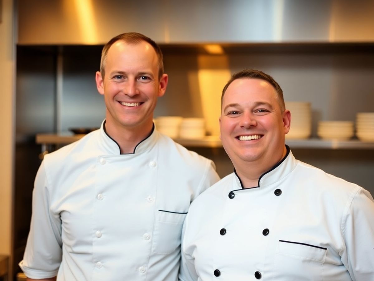 Chefs John Torode, Gregg Wallace, smiling, culinary embrace.